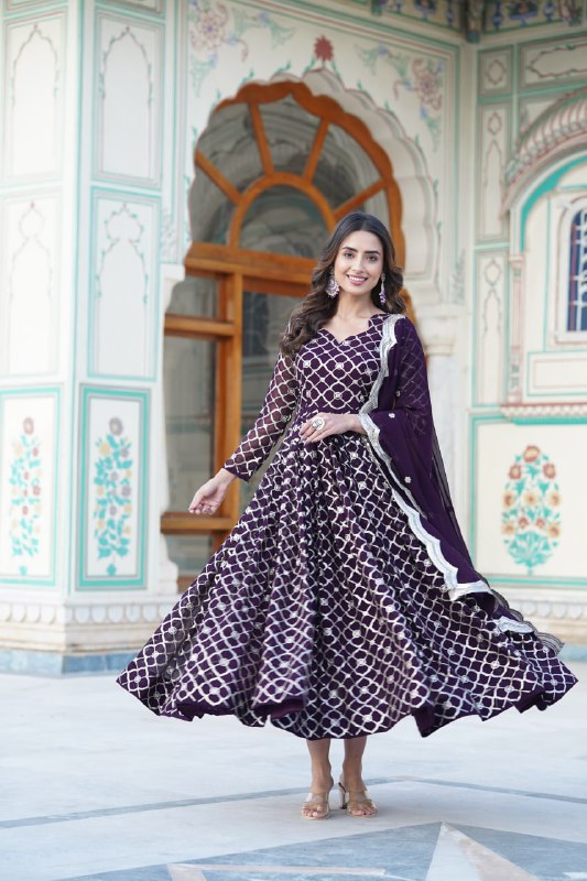 Radiant Faux Georgette Sequins Worked Festive Wear Gown - Ethnicwish