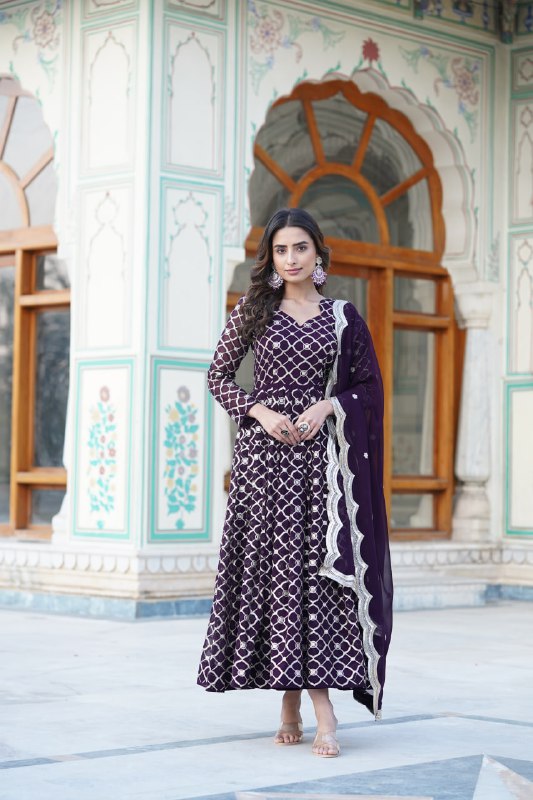 Radiant Faux Georgette Sequins Worked Festive Wear Gown - Ethnicwish