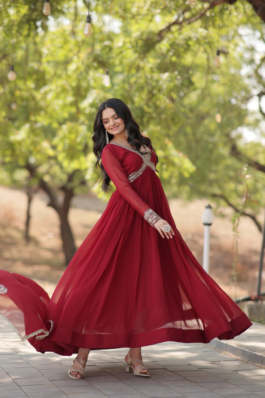 Charming Alia Cut Faux Georgette Festive Wear Designer Gown - Ethnicwish