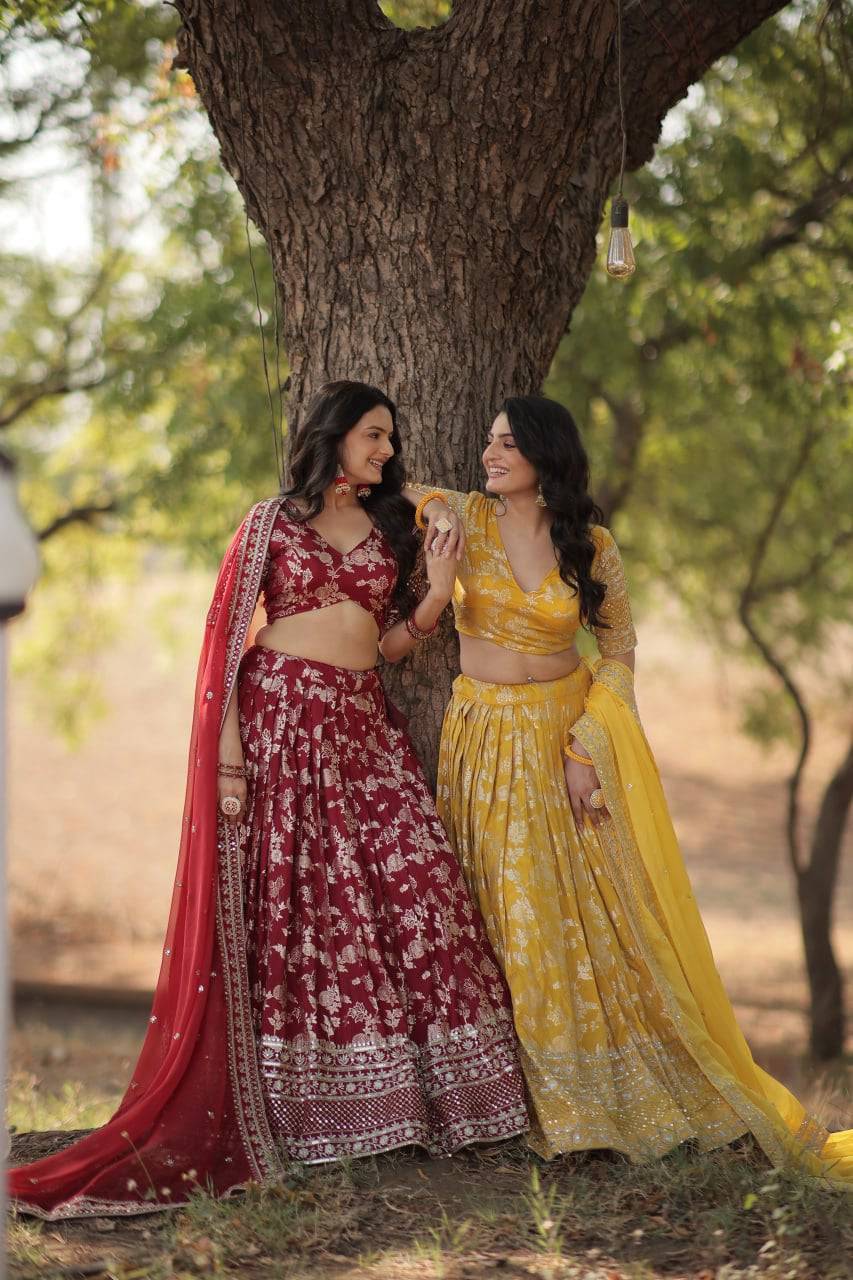 Fascinating Pure Viscous Jacquard Sequins Embroidered Lehenga Choli - Ethnicwish