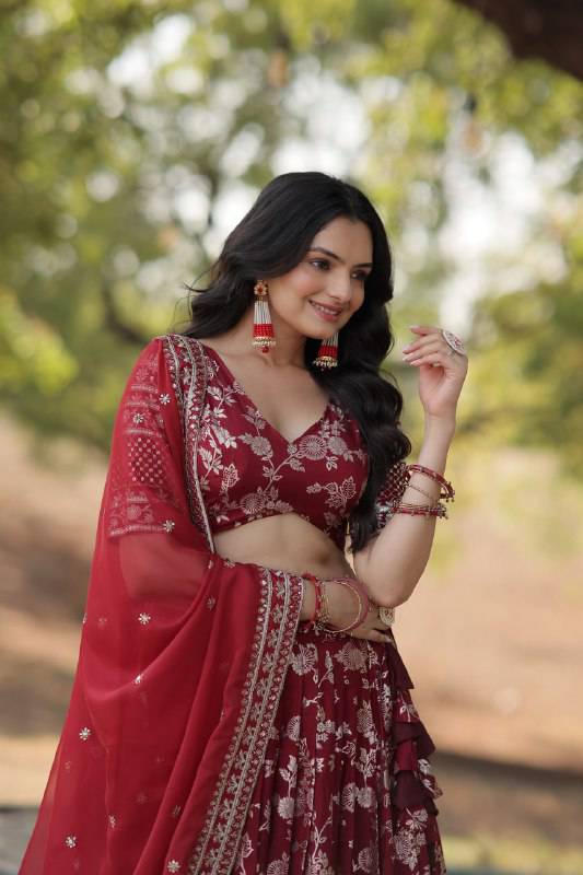 Fascinating Pure Viscous Jacquard Sequins Embroidered Lehenga Choli - Ethnicwish