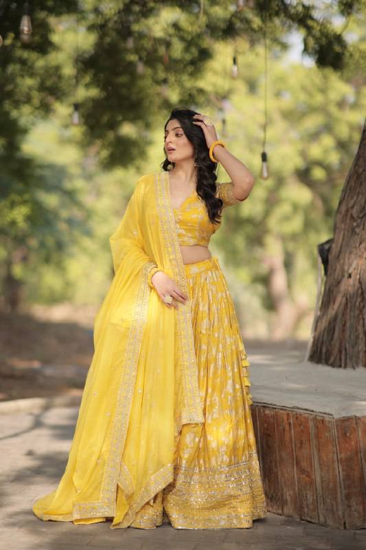 Fascinating Pure Viscous Jacquard Sequins Embroidered Lehenga Choli - Ethnicwish