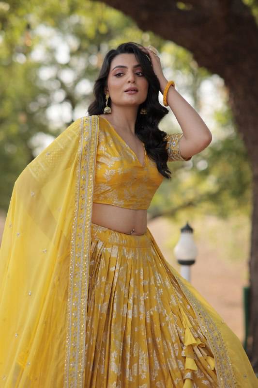 Fascinating Pure Viscous Jacquard Sequins Embroidered Lehenga Choli - Ethnicwish