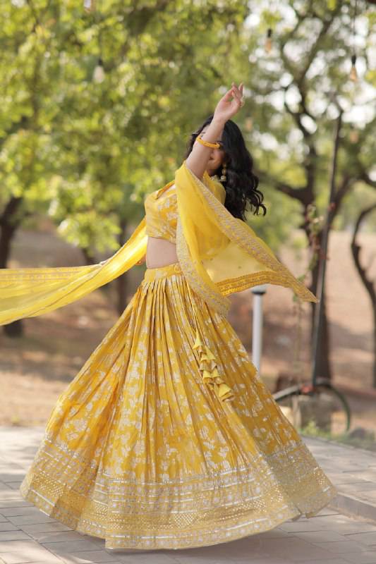 Fascinating Pure Viscous Jacquard Sequins Embroidered Lehenga Choli - Ethnicwish