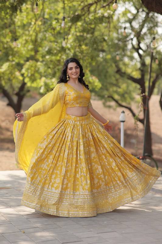 Fascinating Pure Viscous Jacquard Sequins Embroidered Lehenga Choli - Ethnicwish