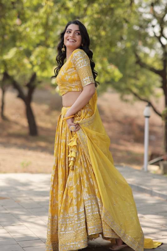 Fascinating Pure Viscous Jacquard Sequins Embroidered Lehenga Choli - Ethnicwish