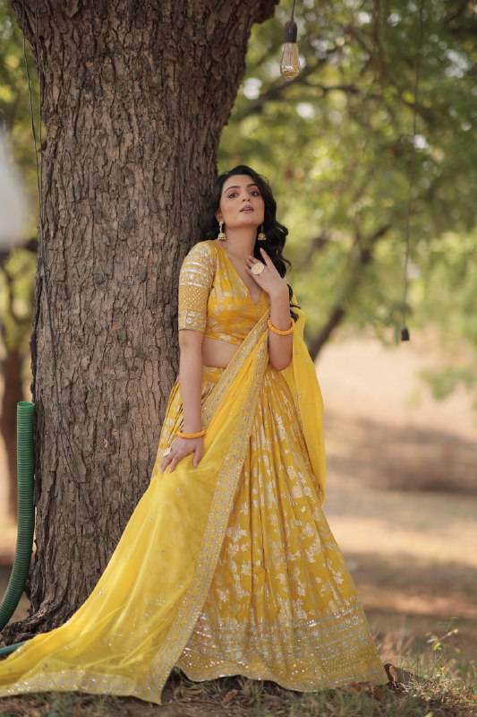 Fascinating Pure Viscous Jacquard Sequins Embroidered Lehenga Choli - Ethnicwish