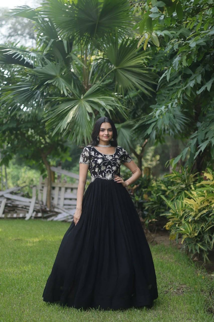 Enticing Faux Georgette Coded Sequins Embroidered Gown - Ethnicwish