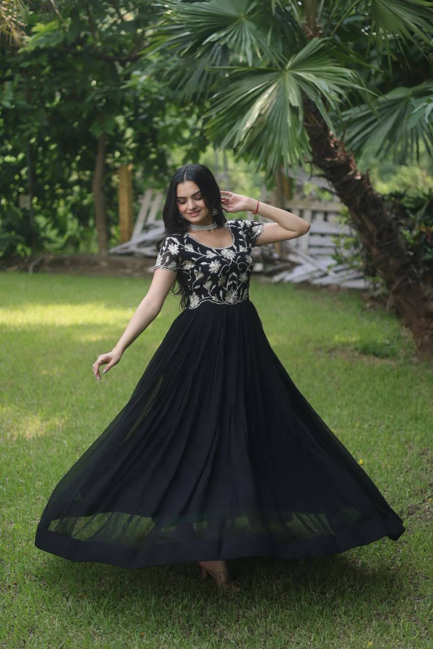 Enticing Faux Georgette Coded Sequins Embroidered Gown - Ethnicwish