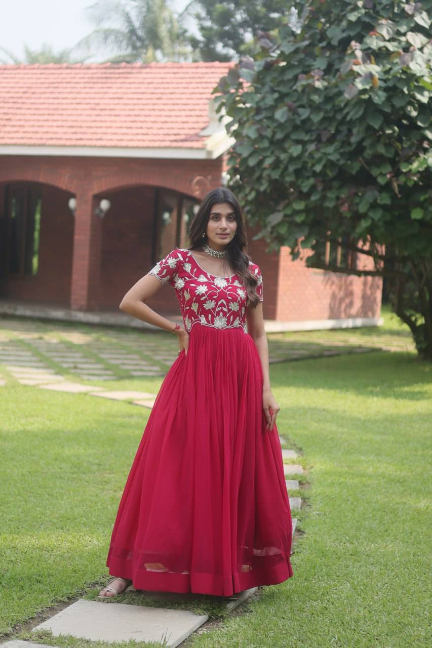 Enticing Faux Georgette Coded Sequins Embroidered Gown - Ethnicwish