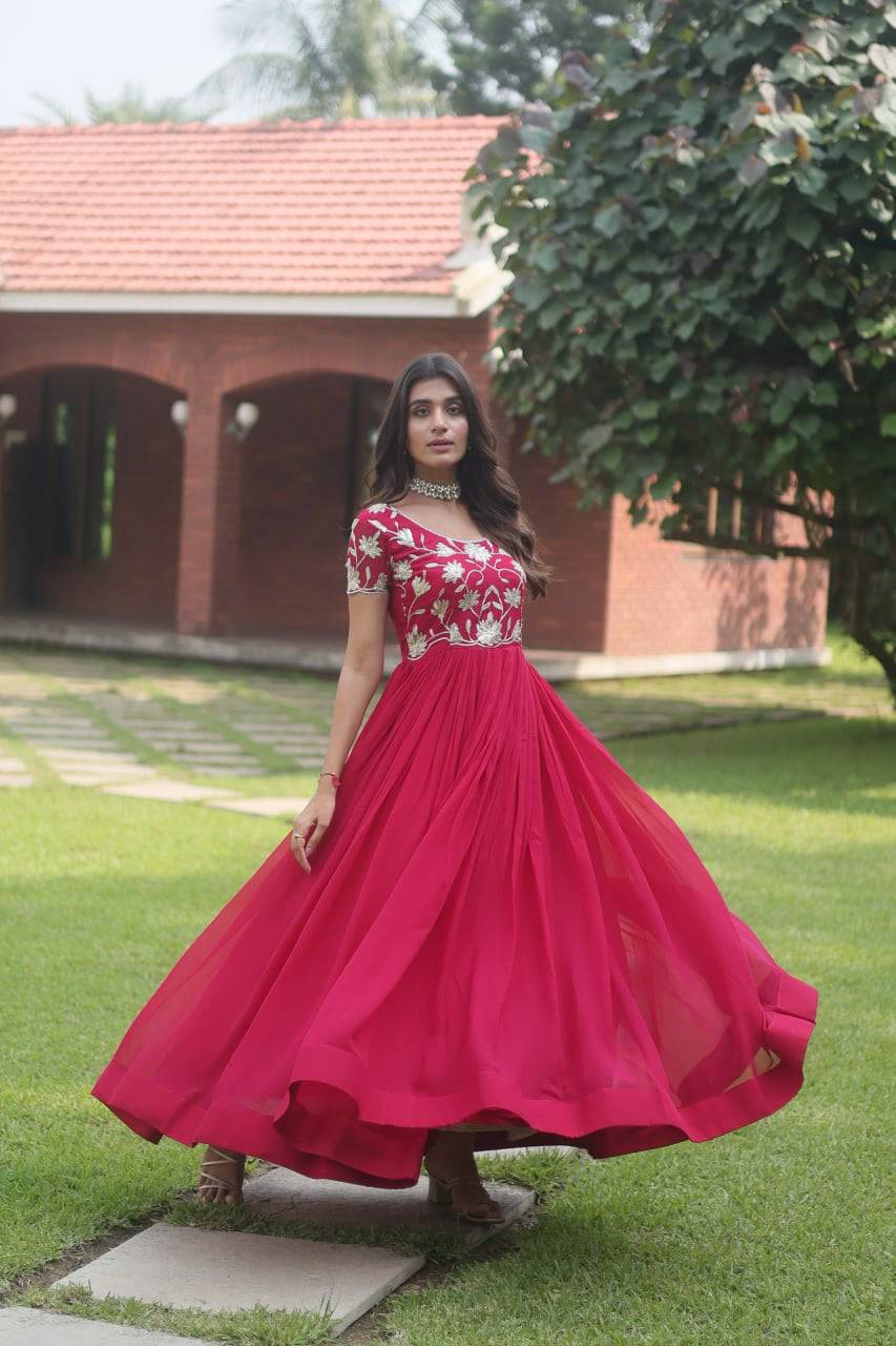 Enticing Faux Georgette Coded Sequins Embroidered Gown - Ethnicwish