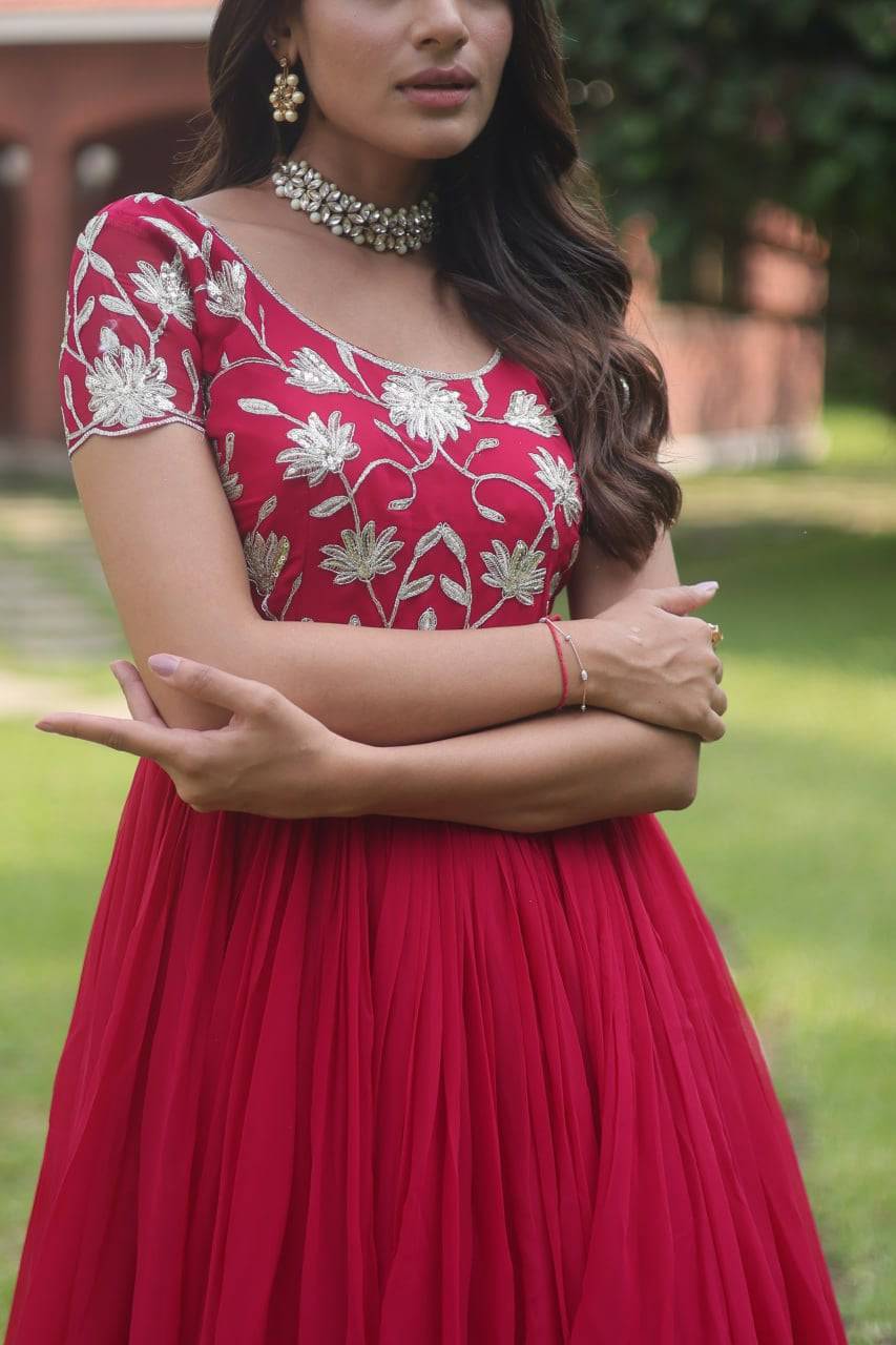 Enticing Faux Georgette Coded Sequins Embroidered Gown - Ethnicwish