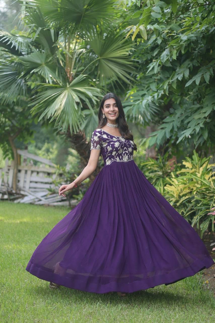 Enticing Faux Georgette Coded Sequins Embroidered Gown - Ethnicwish