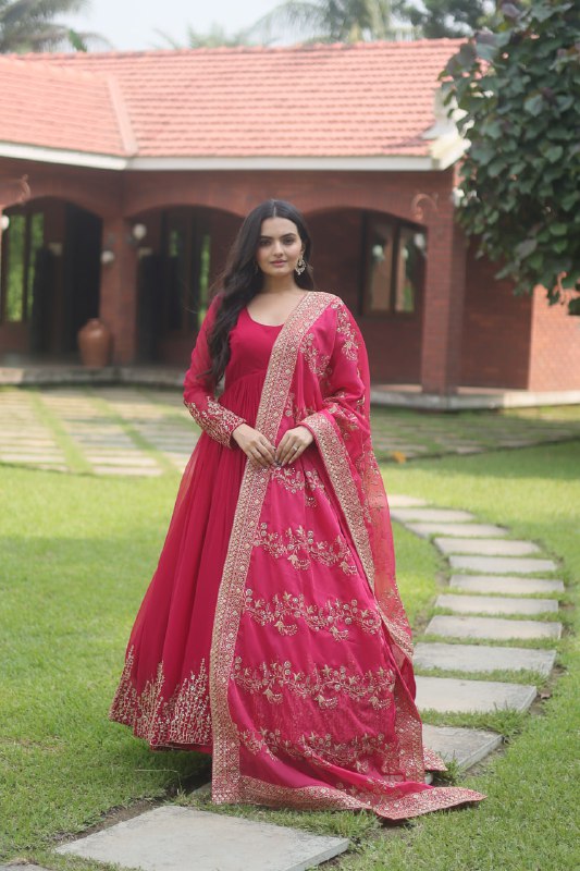 Hypnotic Faux Georgette Multi Sequins Worked Festive Wear Gown - Ethnicwish