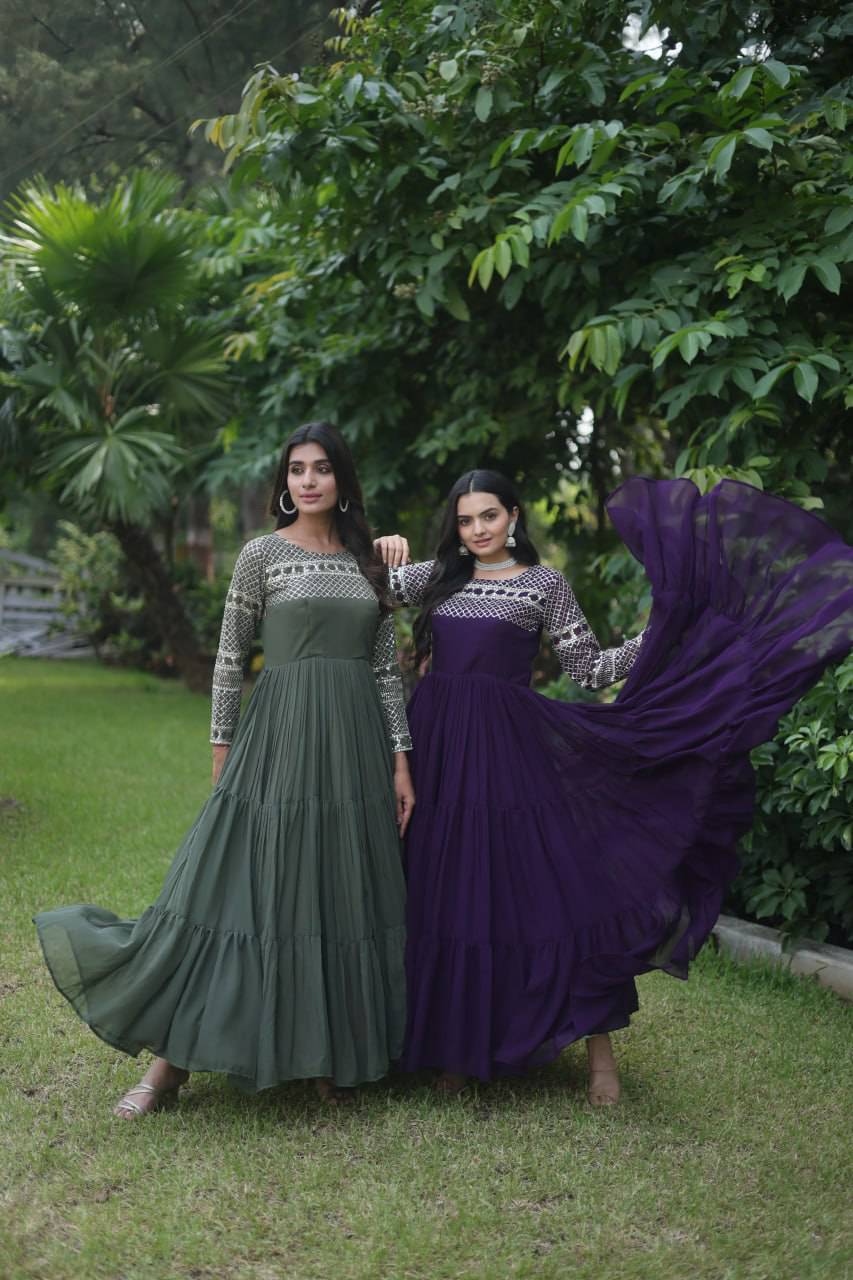 Magnetic Faux Georgette Zari Sequins Worked Gown - Ethnicwish