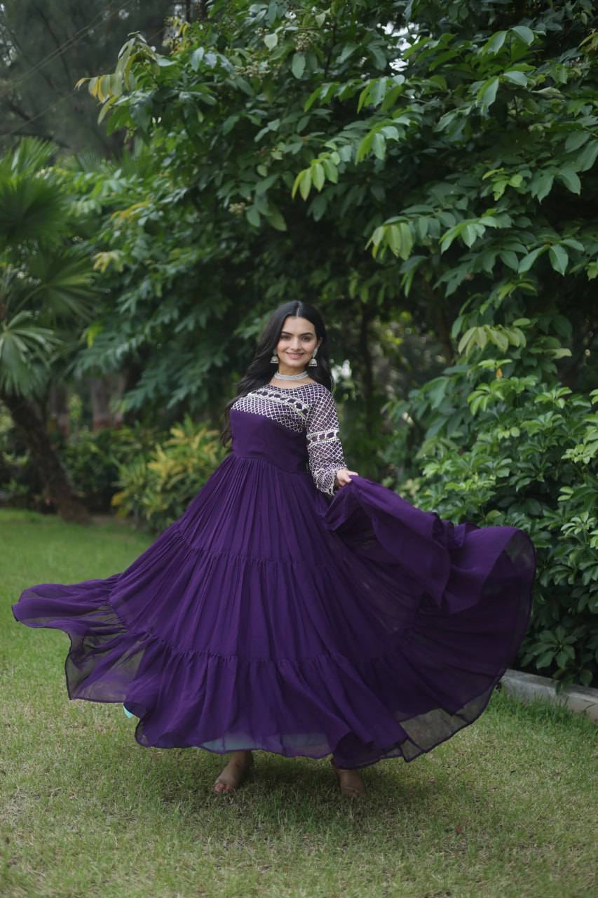 Magnetic Faux Georgette Zari Sequins Worked Gown - Ethnicwish