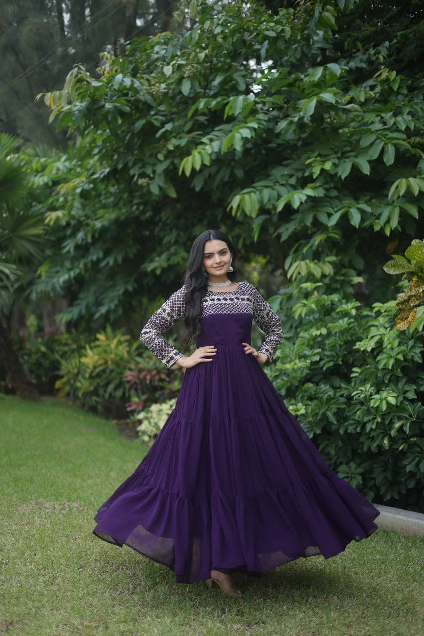 Magnetic Faux Georgette Zari Sequins Worked Gown - Ethnicwish