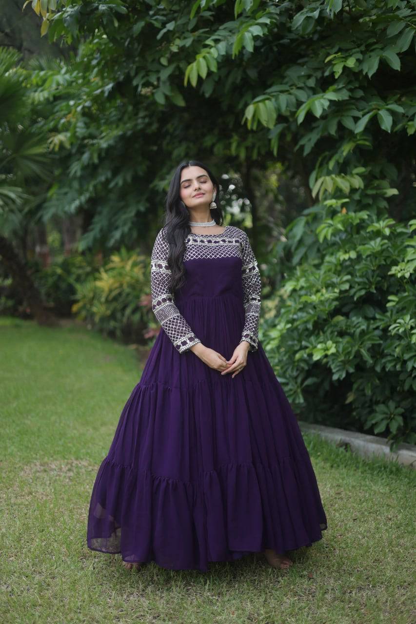 Magnetic Faux Georgette Zari Sequins Worked Gown - Ethnicwish