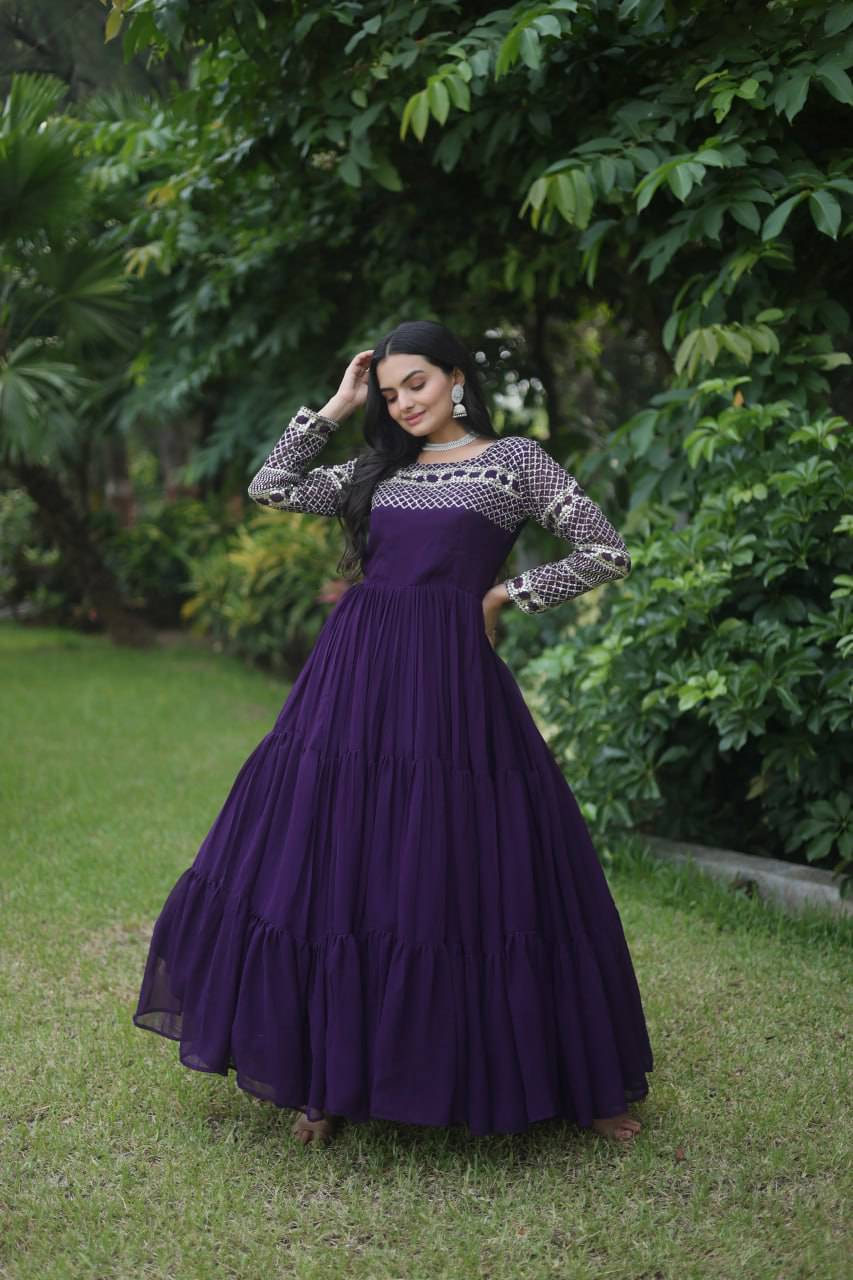 Magnetic Faux Georgette Zari Sequins Worked Gown - Ethnicwish