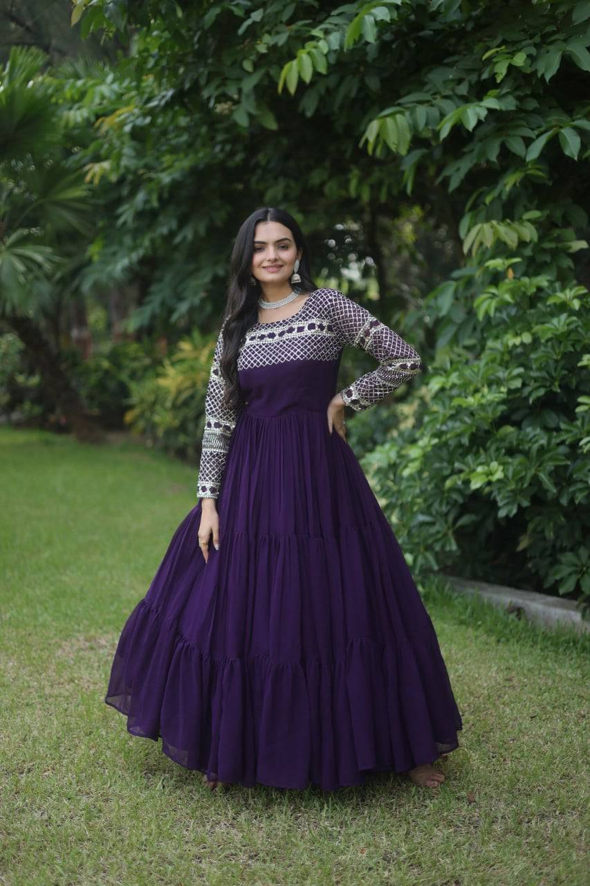 Magnetic Faux Georgette Zari Sequins Worked Gown - Ethnicwish
