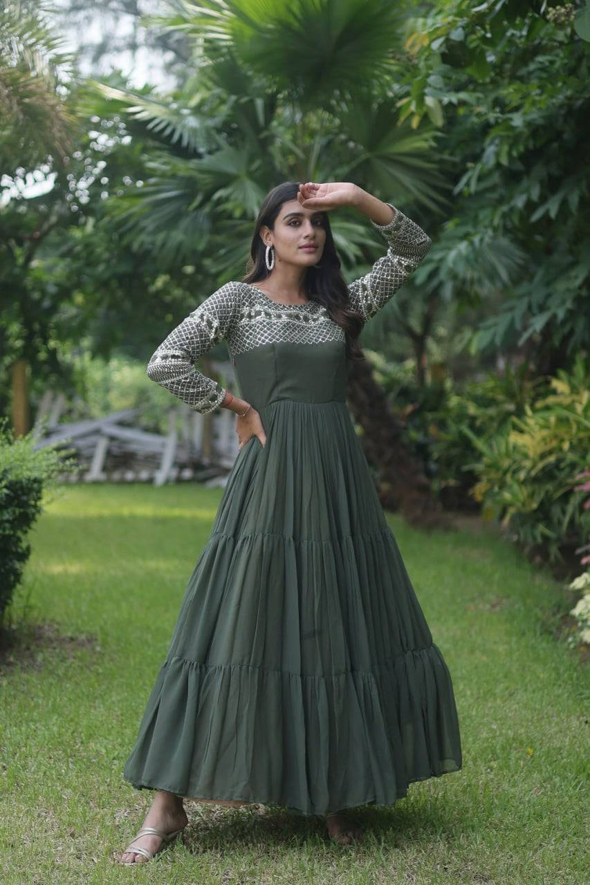 Magnetic Faux Georgette Zari Sequins Worked Gown - Ethnicwish