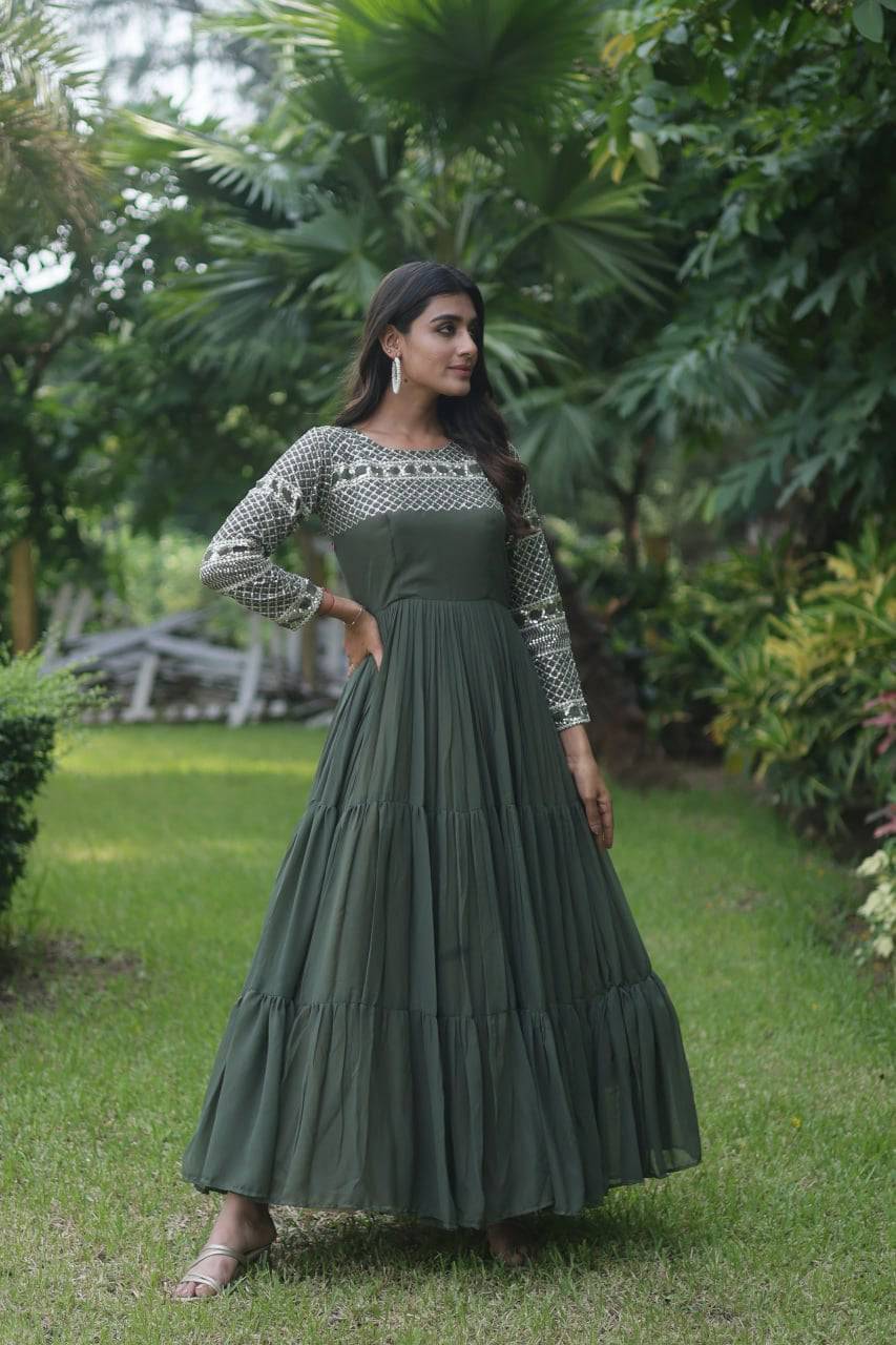 Magnetic Faux Georgette Zari Sequins Worked Gown - Ethnicwish