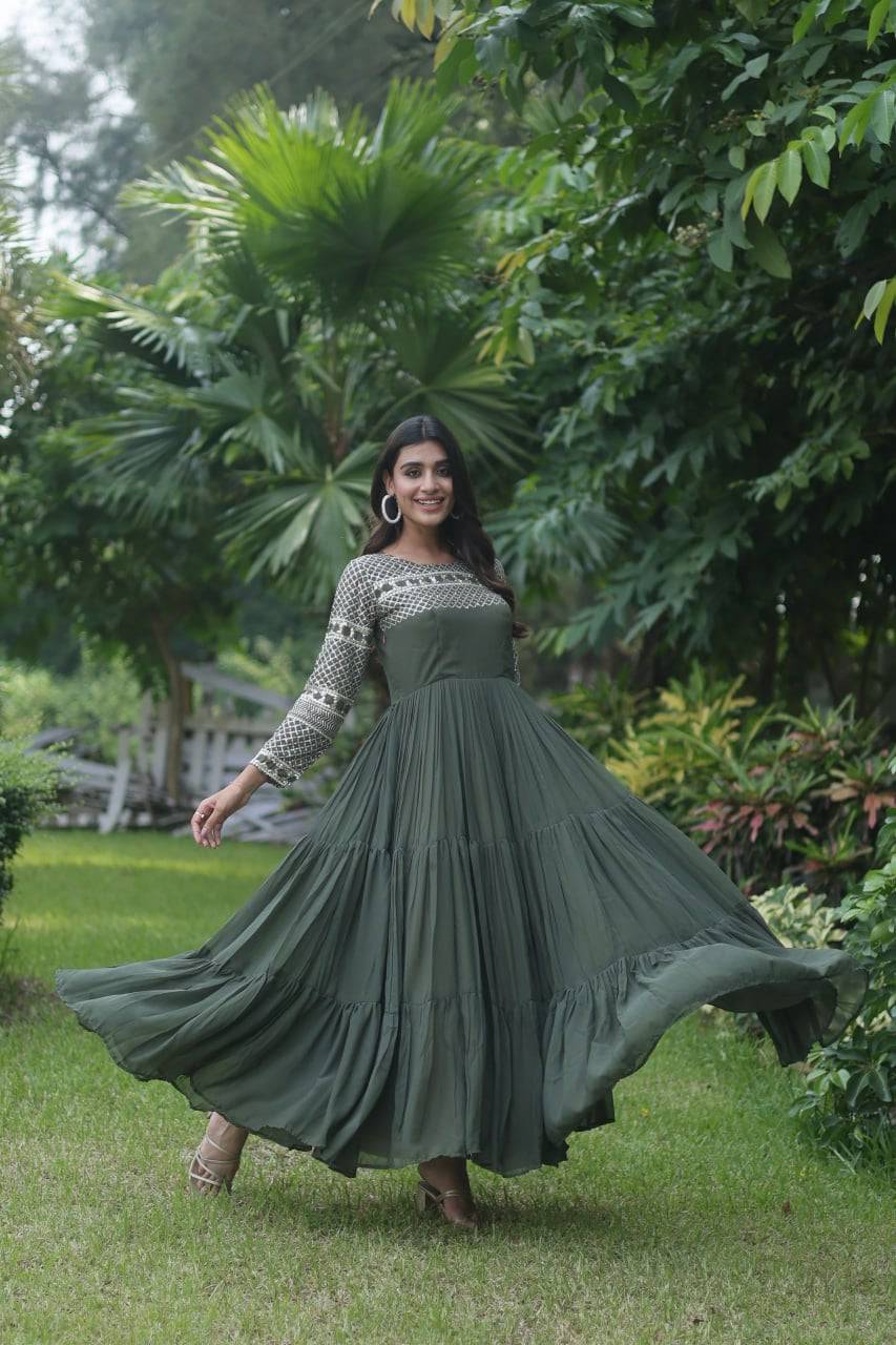 Magnetic Faux Georgette Zari Sequins Worked Gown - Ethnicwish