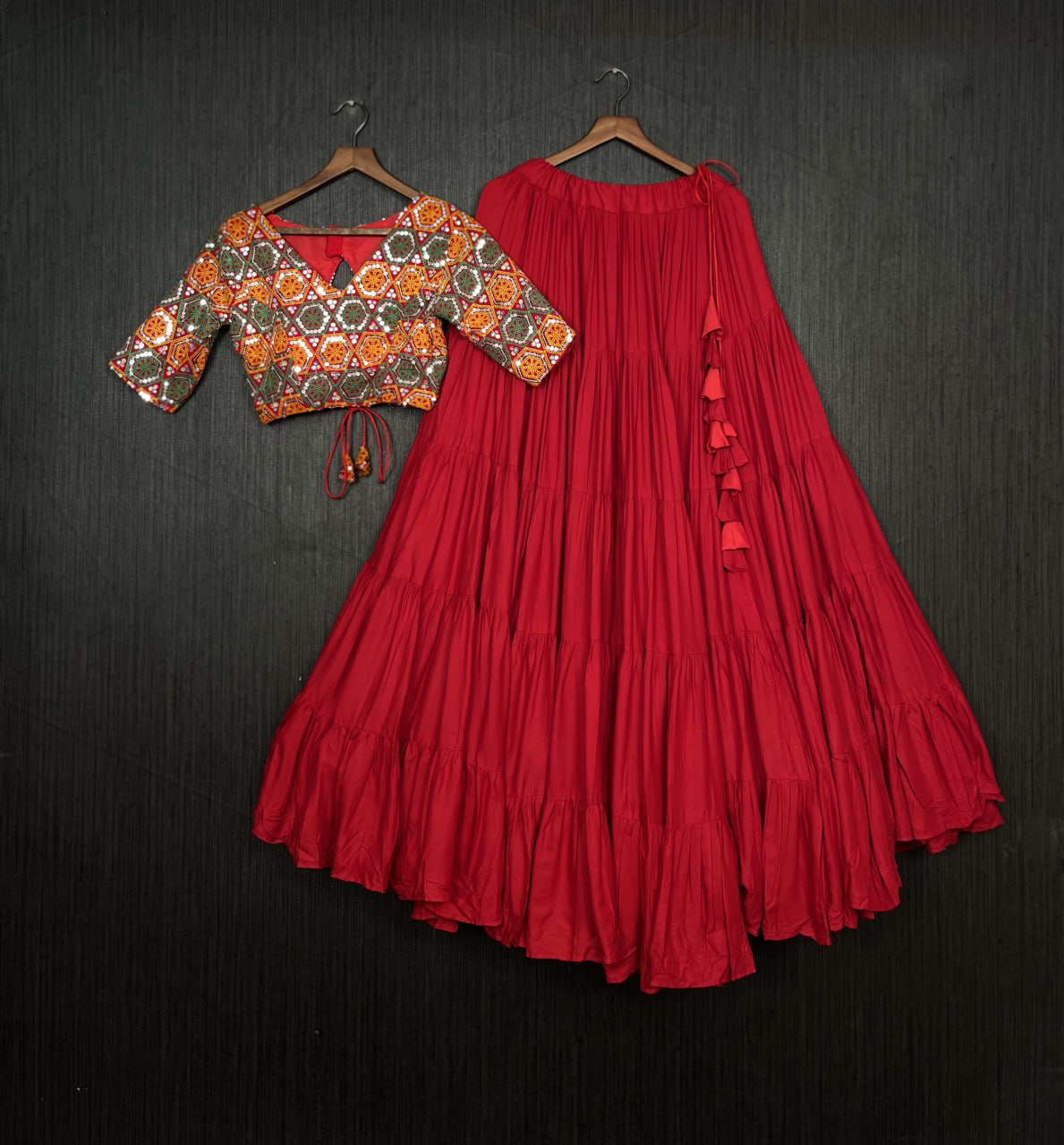 Glorious Navratri Wear Rayon Ruffle Fully Stitched Lehenga Choli - Ethnicwish