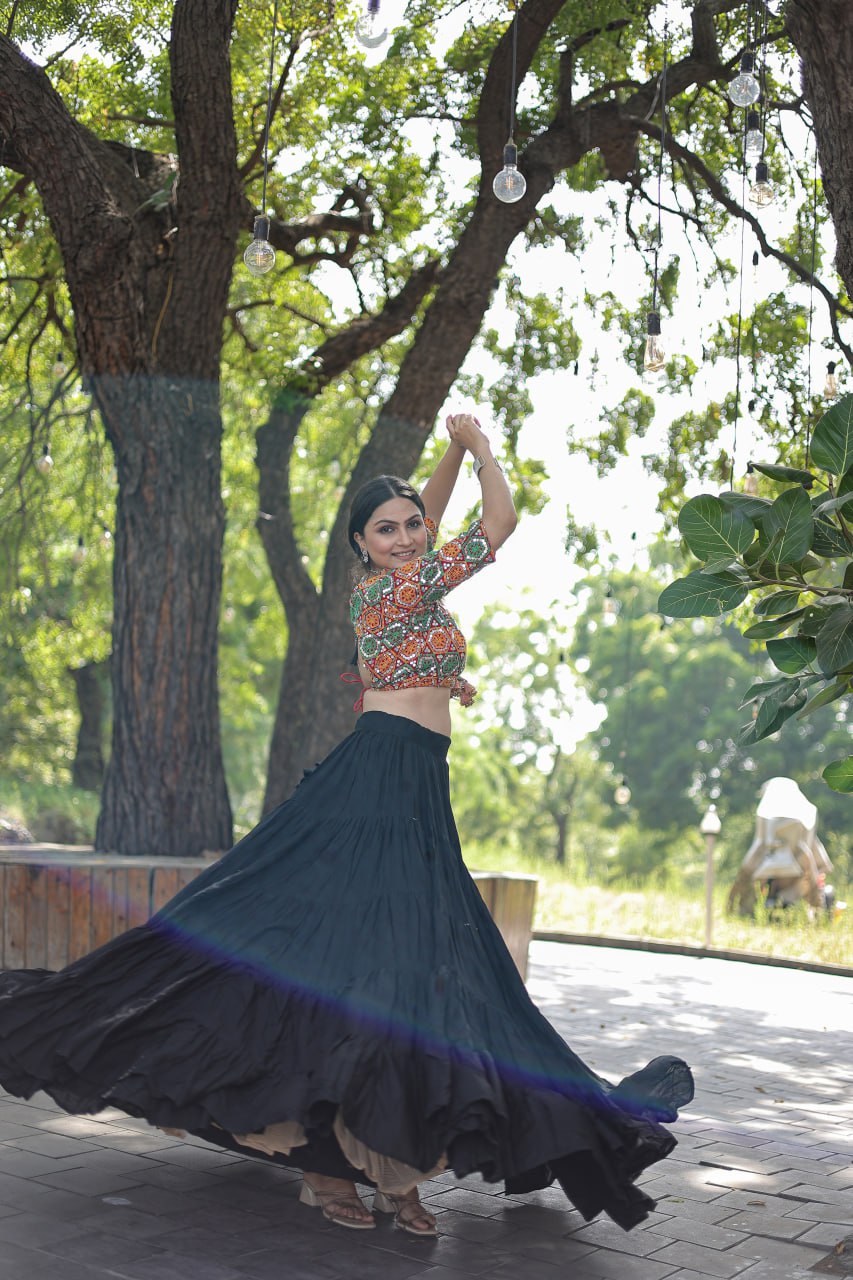 Glorious Navratri Wear Rayon Ruffle Fully Stitched Lehenga Choli - Ethnicwish
