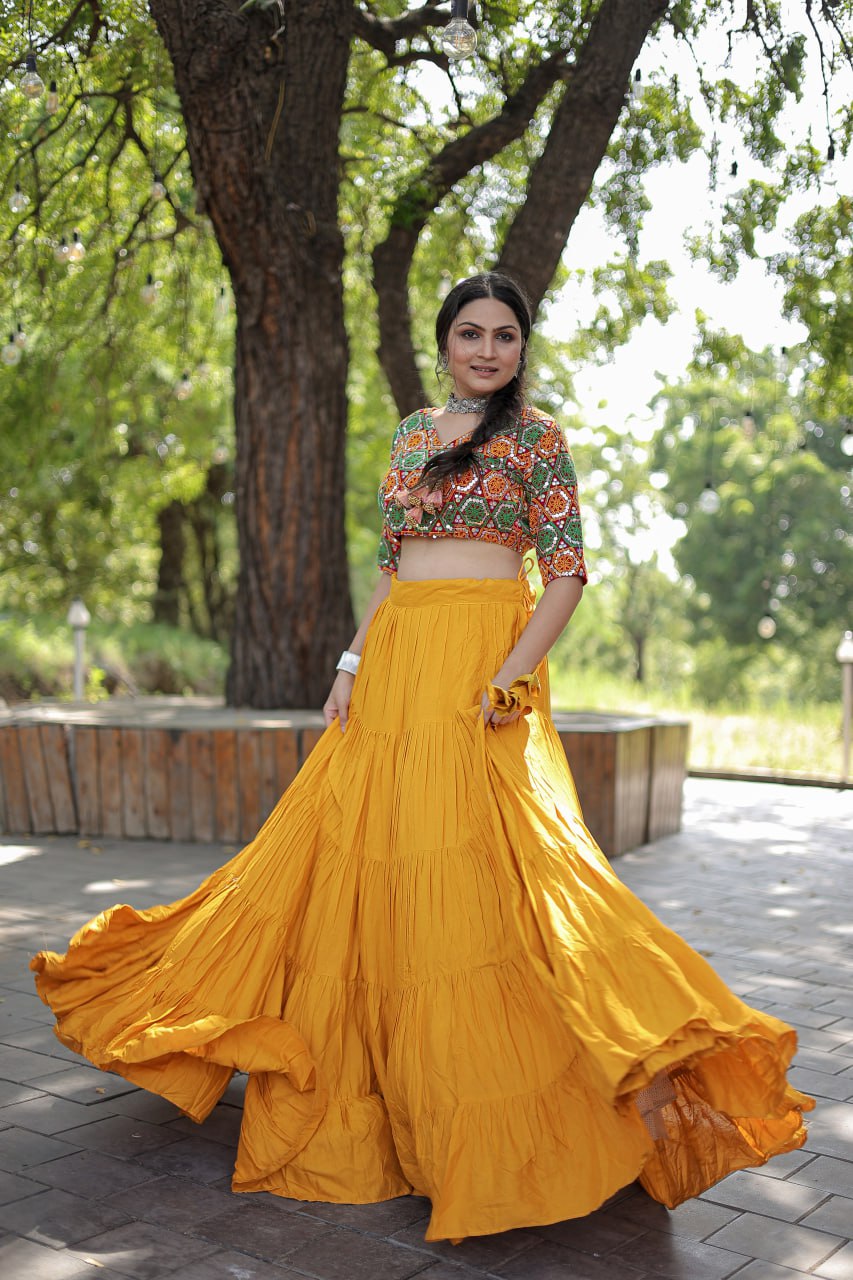 Glorious Navratri Wear Rayon Ruffle Fully Stitched Lehenga Choli - Ethnicwish