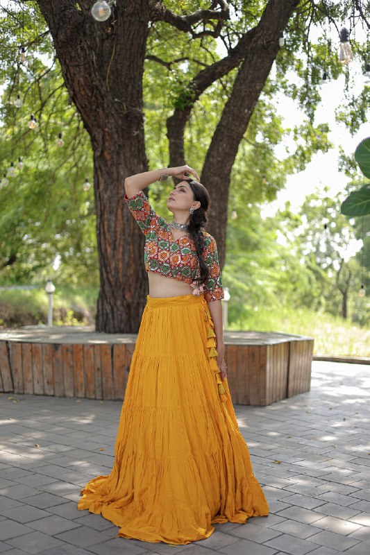 Glorious Navratri Wear Rayon Ruffle Fully Stitched Lehenga Choli - Ethnicwish