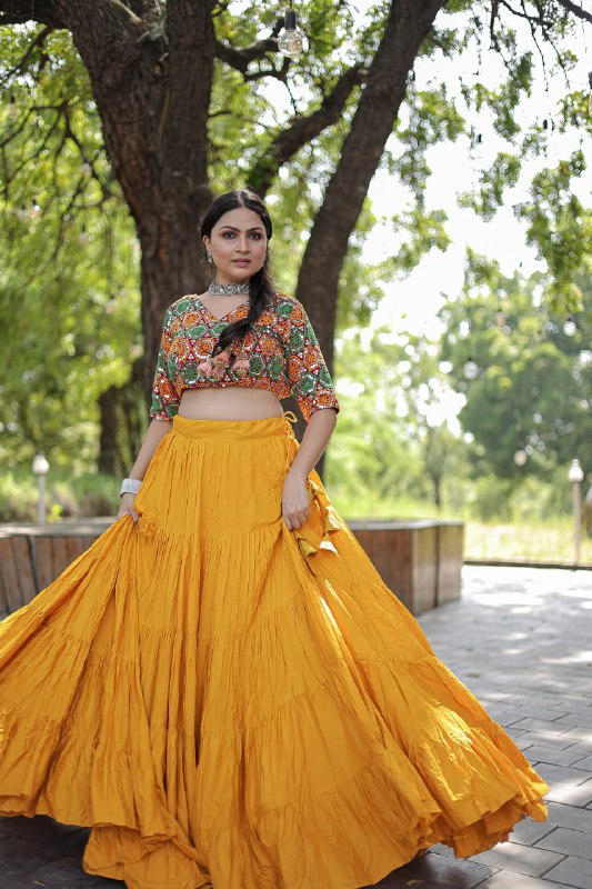 Glorious Navratri Wear Rayon Ruffle Fully Stitched Lehenga Choli - Ethnicwish