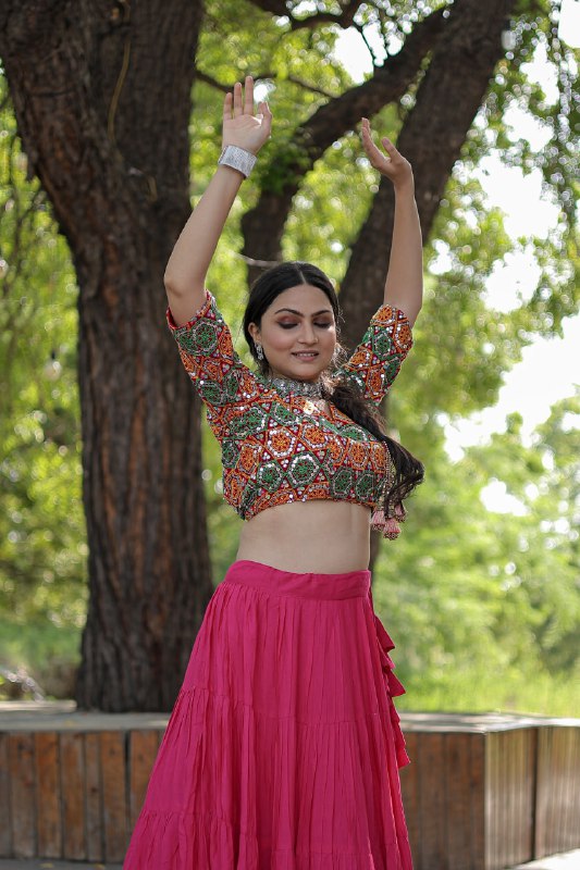 Glorious Navratri Wear Rayon Ruffle Fully Stitched Lehenga Choli - Ethnicwish