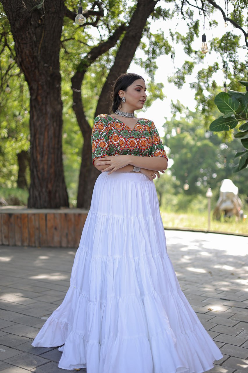 Glorious Navratri Wear Rayon Ruffle Fully Stitched Lehenga Choli - Ethnicwish