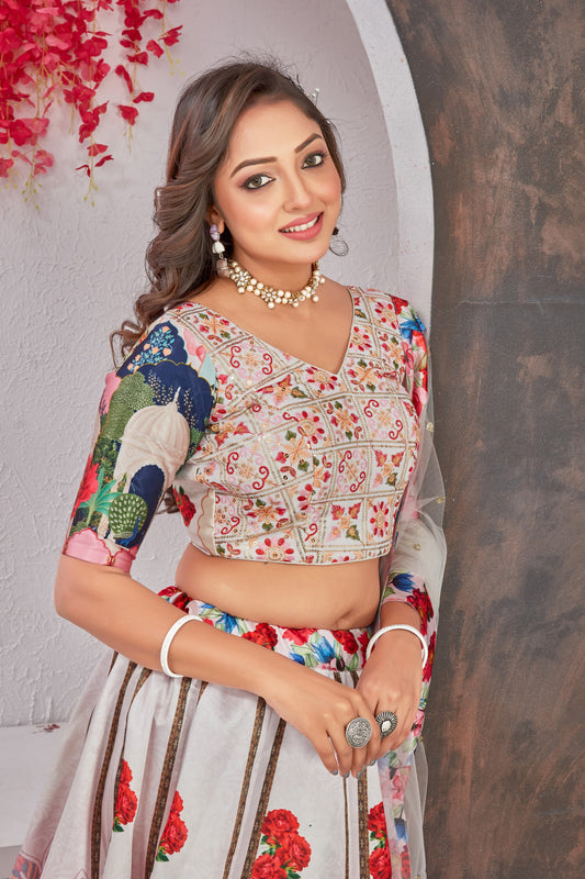 Fabulous Floral Digital Printed Fully Stitched Lehenga Choli Set - Ethnicwish