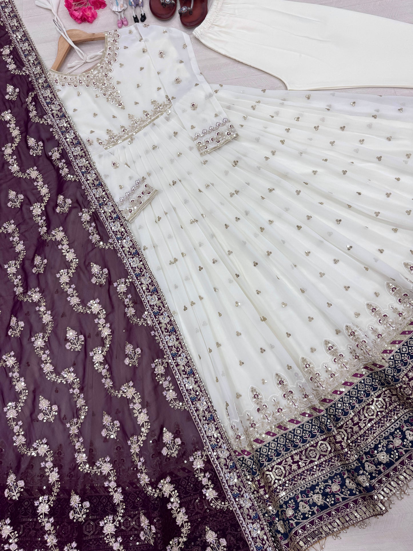 Elegant Embroidered Faux Georgette Gown Set – A Blend of Grace & Glamour