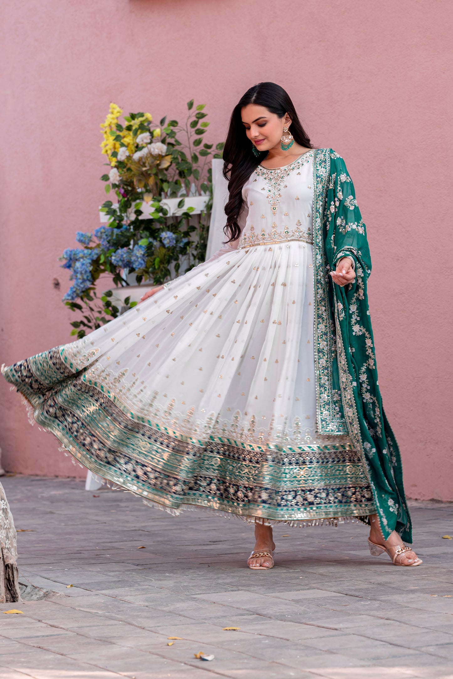 Elegant Embroidered Faux Georgette Gown Set – A Blend of Grace & Glamour