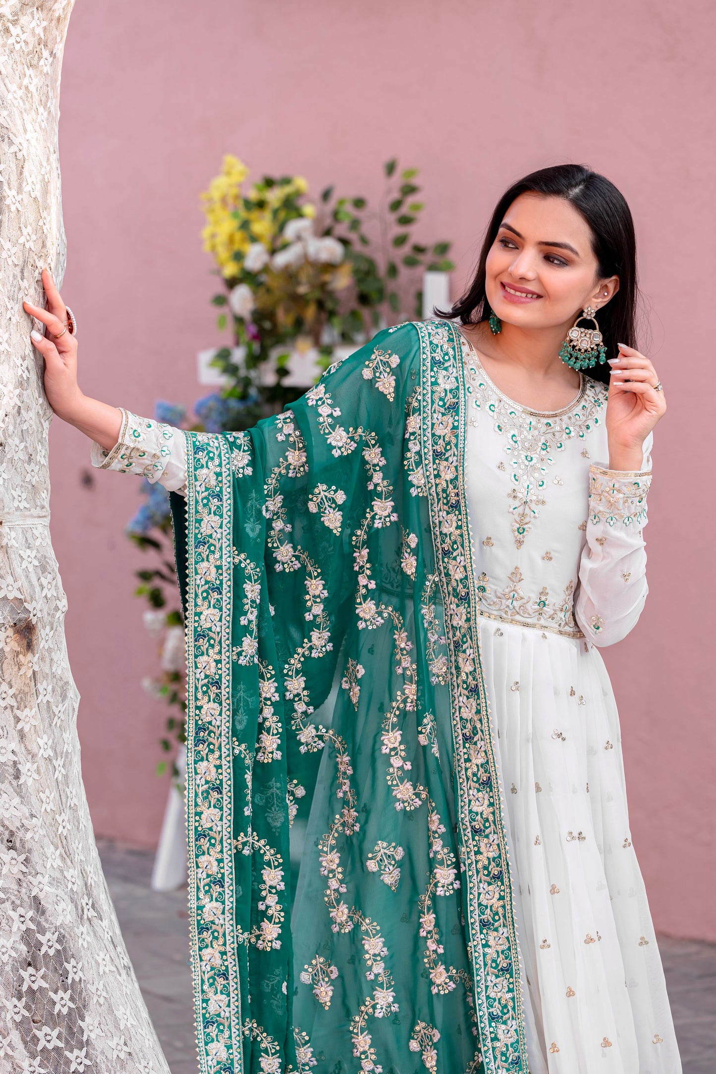 Elegant Embroidered Faux Georgette Gown Set – A Blend of Grace & Glamour