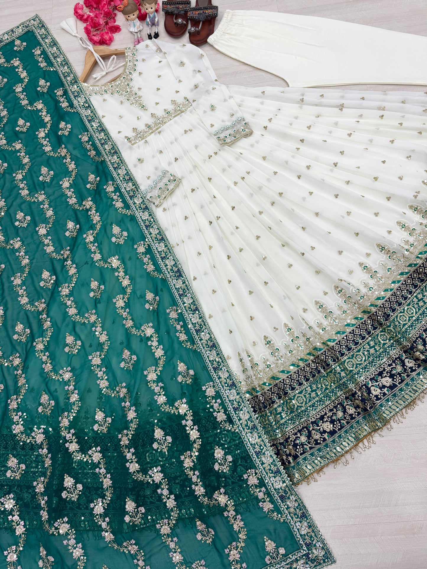 Elegant Embroidered Faux Georgette Gown Set – A Blend of Grace & Glamour