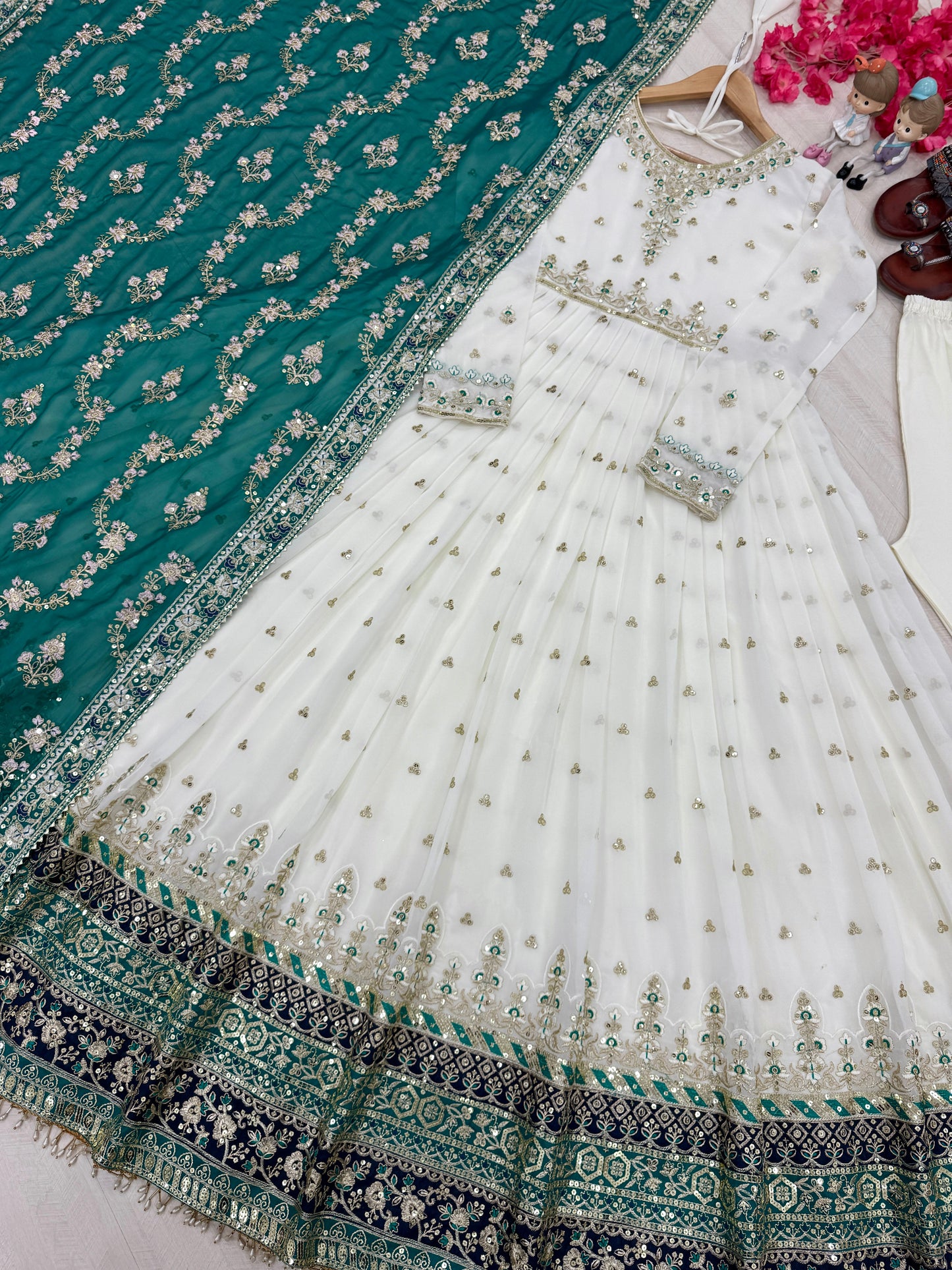 Elegant Embroidered Faux Georgette Gown Set – A Blend of Grace & Glamour