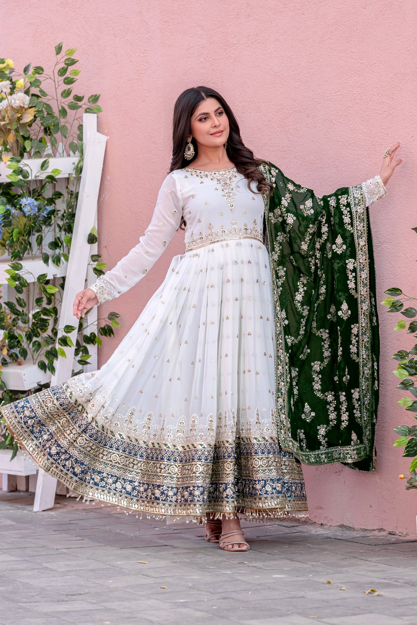 Elegant Embroidered Faux Georgette Gown Set – A Blend of Grace & Glamour
