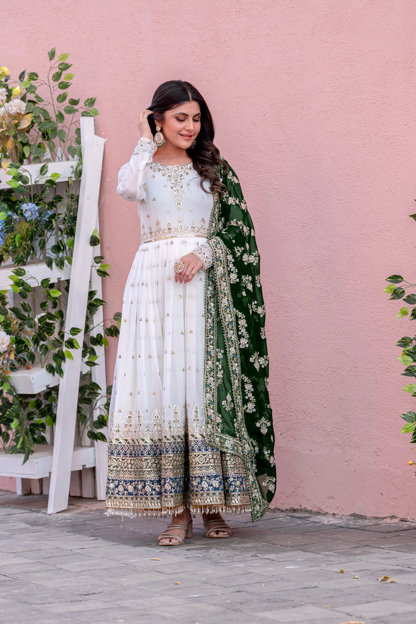 Elegant Embroidered Faux Georgette Gown Set – A Blend of Grace & Glamour