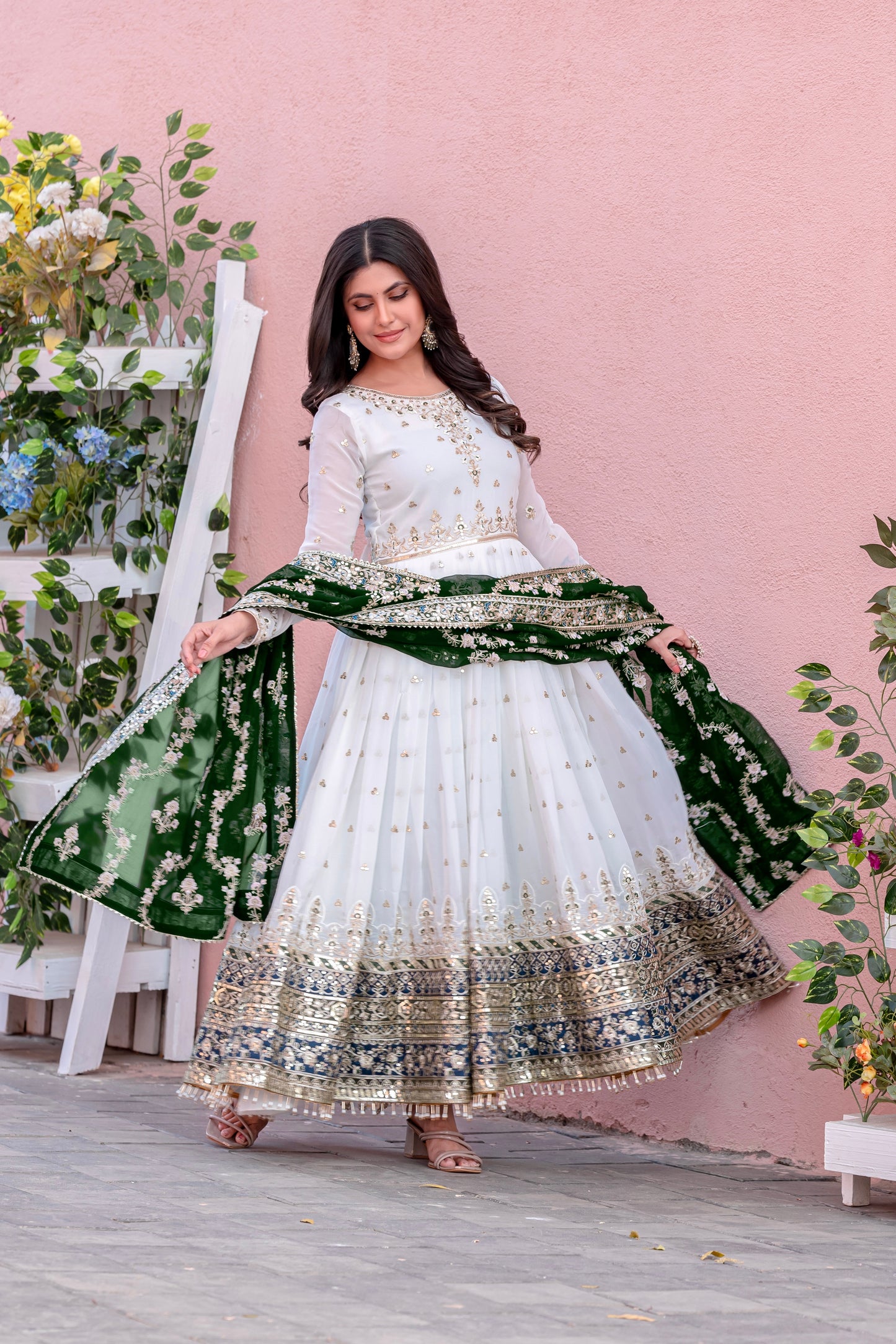 Elegant Embroidered Faux Georgette Gown Set – A Blend of Grace & Glamour