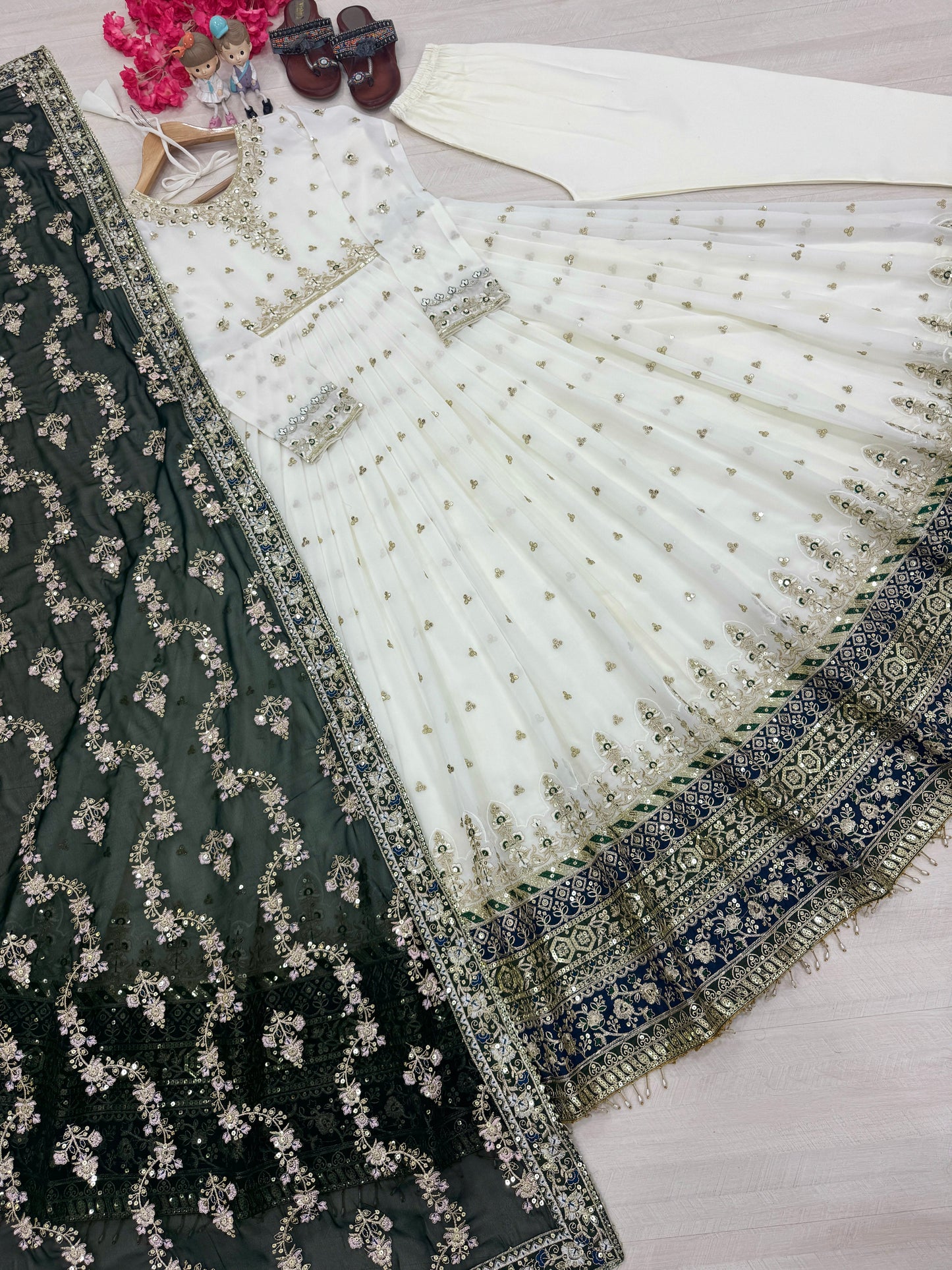 Elegant Embroidered Faux Georgette Gown Set – A Blend of Grace & Glamour