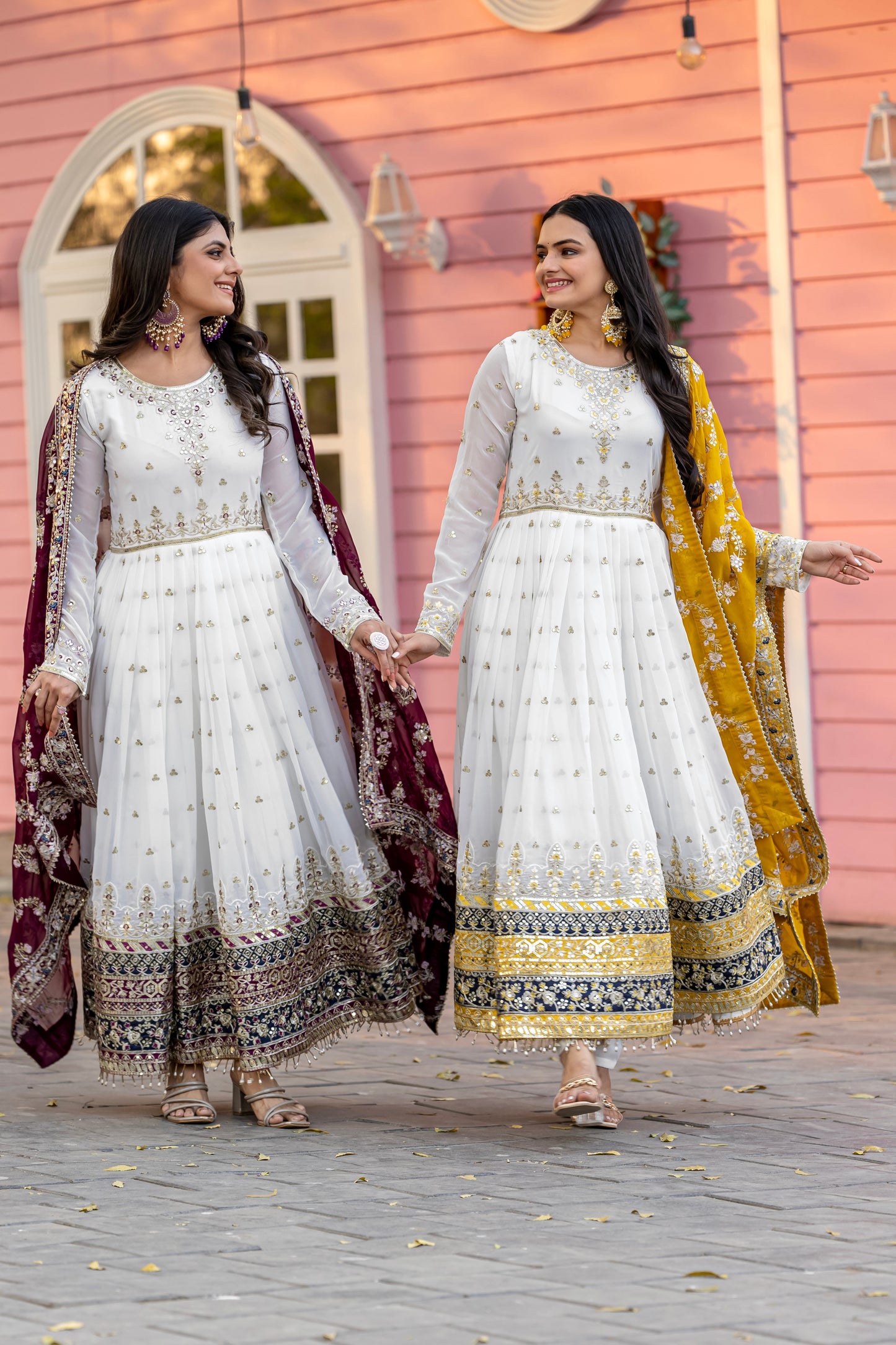 Elegant Embroidered Faux Georgette Gown Set – A Blend of Grace & Glamour