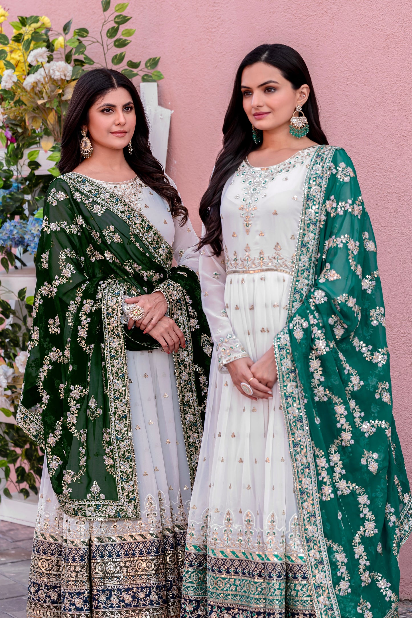 Elegant Embroidered Faux Georgette Gown Set – A Blend of Grace & Glamour