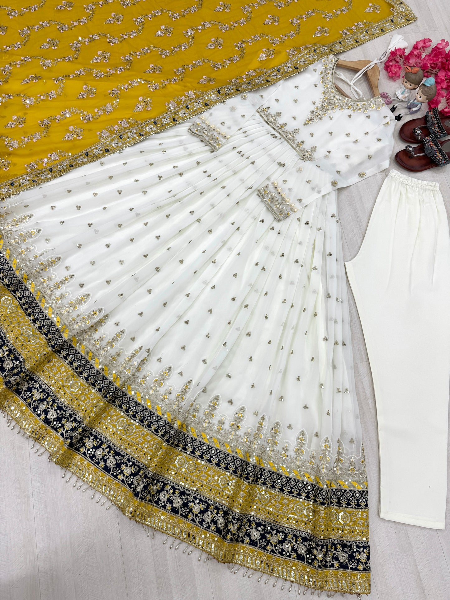 Elegant Embroidered Faux Georgette Gown Set – A Blend of Grace & Glamour