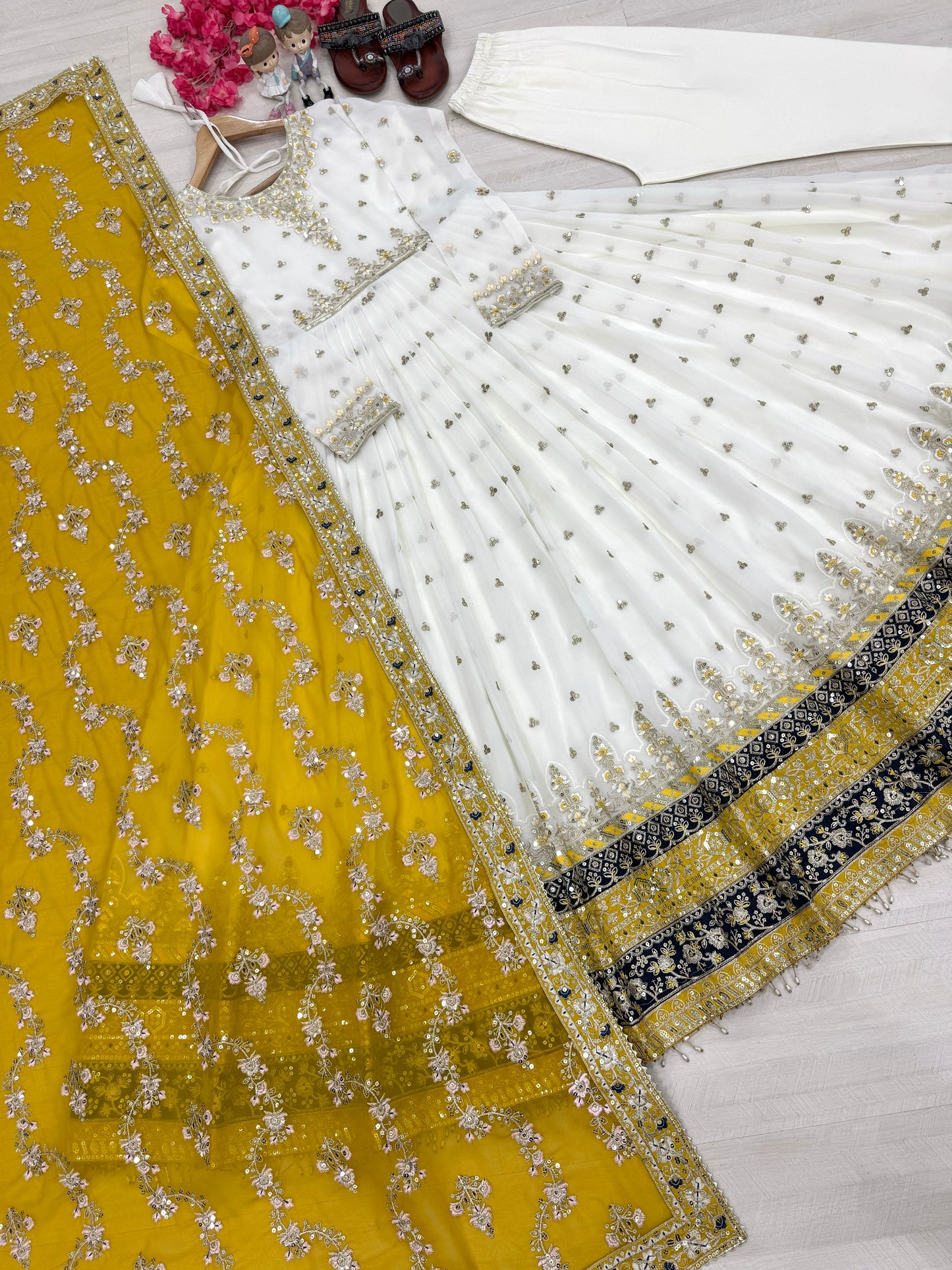 Elegant Embroidered Faux Georgette Gown Set – A Blend of Grace & Glamour