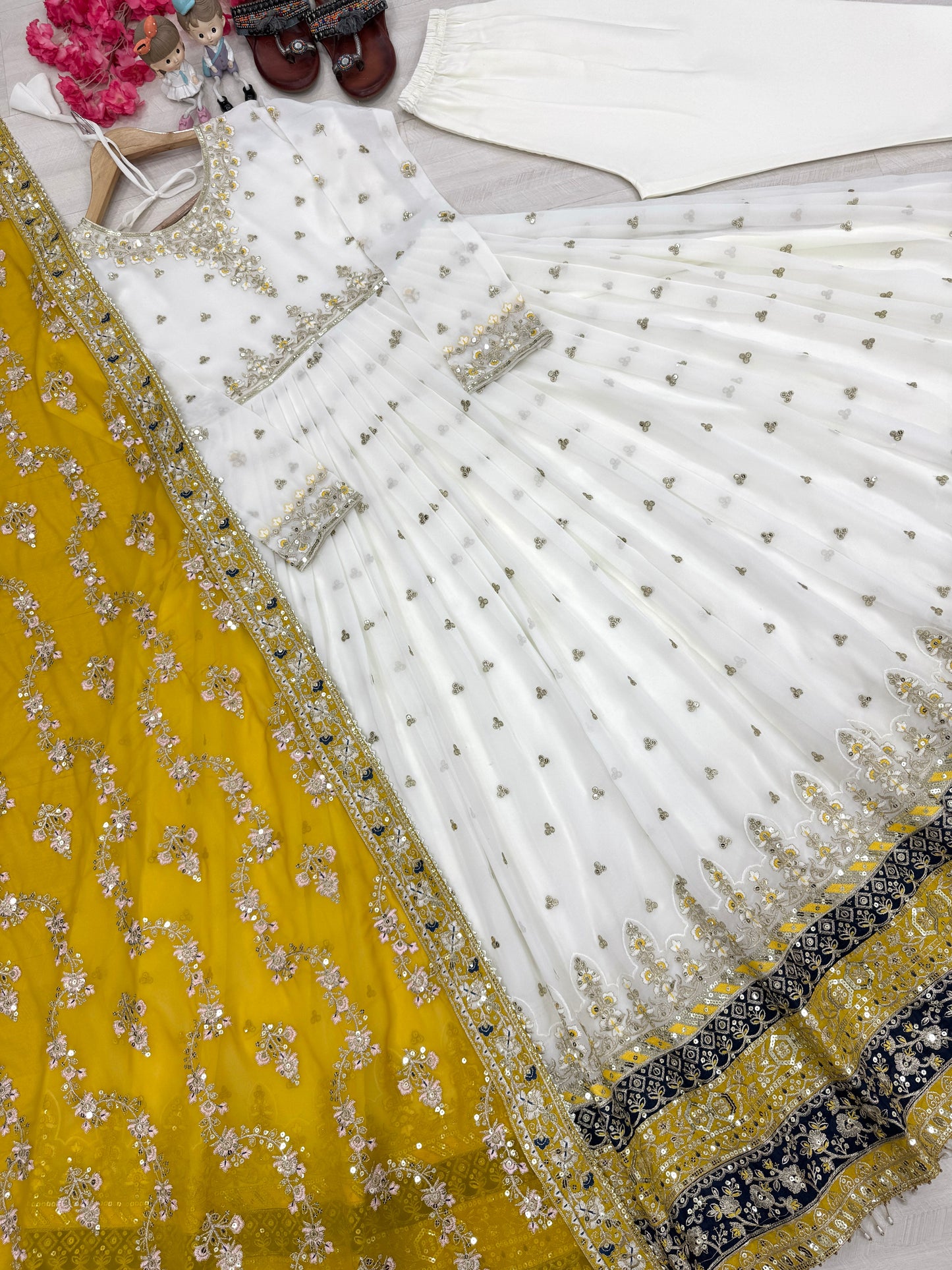 Elegant Embroidered Faux Georgette Gown Set – A Blend of Grace & Glamour