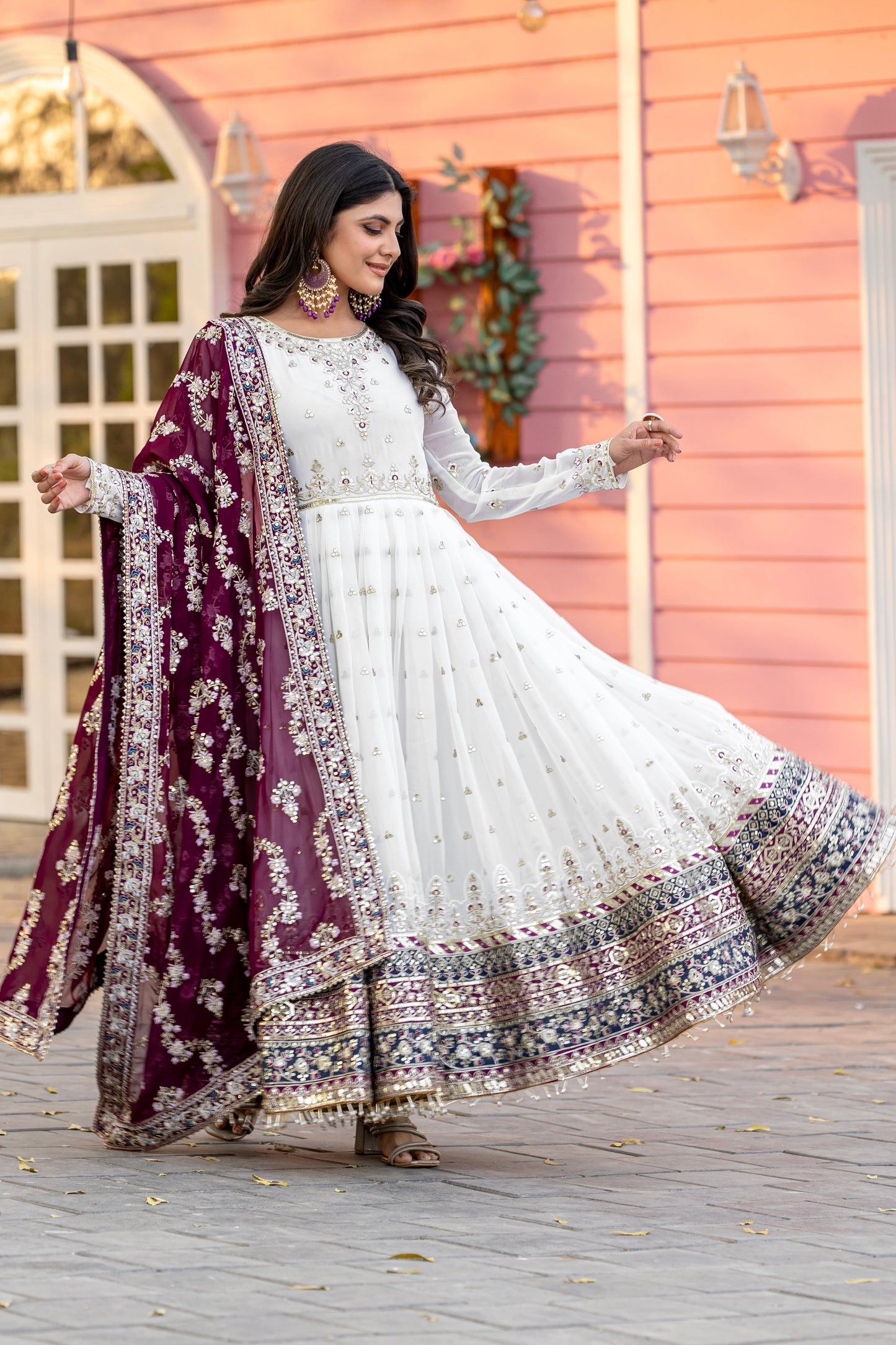 Elegant Embroidered Faux Georgette Gown Set – A Blend of Grace & Glamour